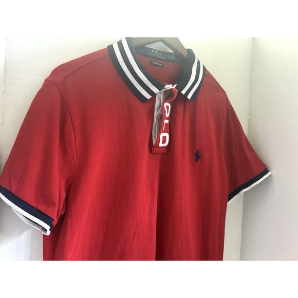 Polo Ralph Lauren Slim Fit Red Striped Mesh Polo (Men’s L) - Picture 3 of 12